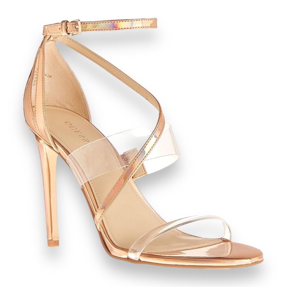 GUESS Felecia Lucite Dress Sandals in Rose Gold Size 9.5 NWOT